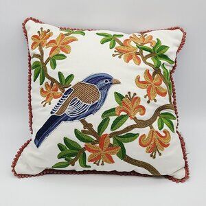 Bella Lux Embroidered Pillow Blue Bird Bluebird Back 14” x 14”